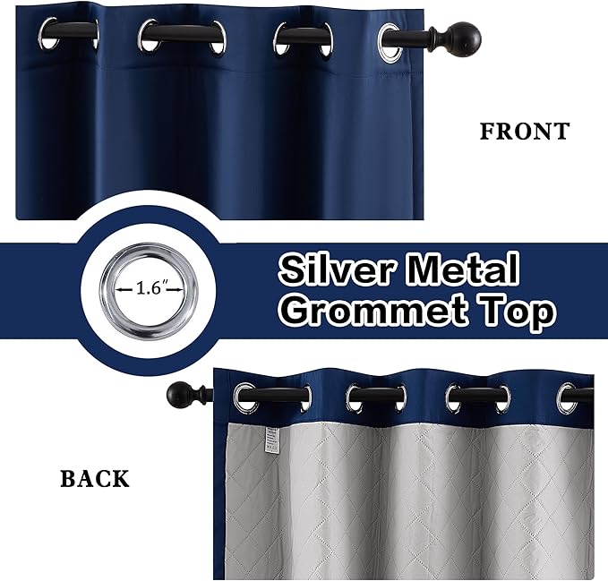 3-in-1 Thermal Grommet Blackout Curtains for Bedroom-100% Blackout Sound Proof Curtains for Winter 1 Panel Navy Blue 50x84 Inch