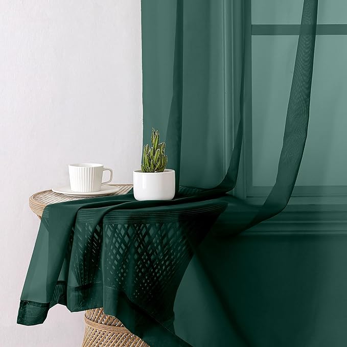 Aiyufeng Hunter Green Sheer Curtain Drapes 84 Inch Length 2 Panels for Living Room, Light Filtering Voile Green Drapes for Bedroom, Patio, Sliding Door, Each 40" W x 84" L