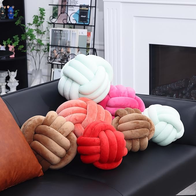 Petrella Knot Pillow Throw Pillows Ball Round Cute Throw Pillows Home Decor Cushion Decorative Aesthetic Spandex,Peaches 11inch