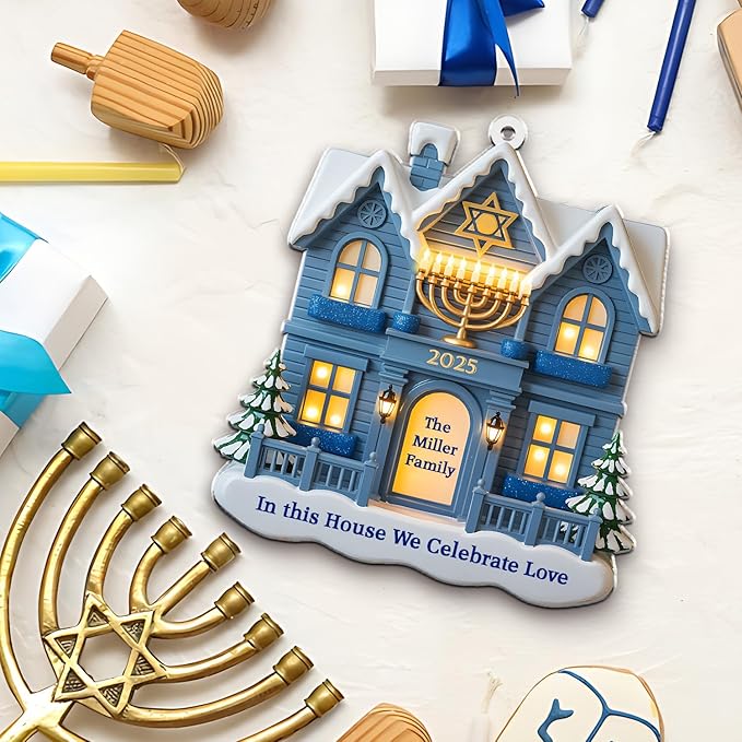 Personalized Hanukkah Ornaments for Tree - House Warming Gifts New Home Ornament 2025, 2D Custom Family Christmas Ornaments, Merry Chrismukkah Jewish and Christian Gift