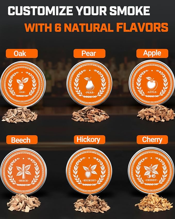 Electric Whiskey Smoker Kit with LED Timer Ring, Adjustable Smoke Levels, Rechargeable Cocktail Smoker Kit with 6 Wood Chips, Old Fashioned Smoker Kit, Bourbon Drink Gifts for Men, Dad, Husband