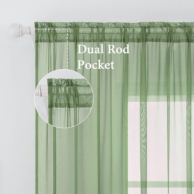 MIULEE 2 Panels Solid Color Sheer Window Curtains Elegant Window Voile Panels/Drapes/Treatment for Bedroom Living Room (54 X 96 Inches Sage)