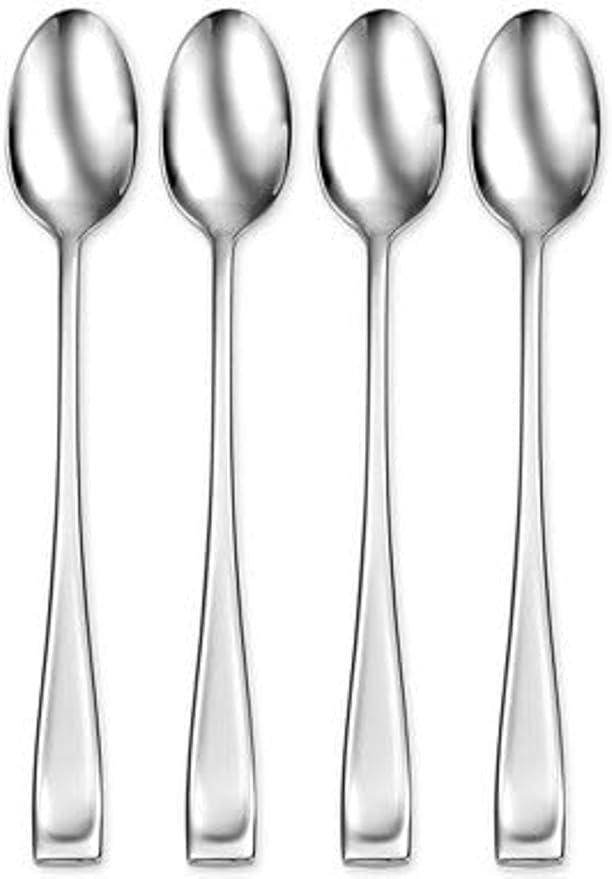Oneida Silverware Set, Moda Fine Flatware 4-Piece Iced Teaspoon Set, Service for 4, Dishwasher Safe, 18/10 Stainless Steel, Mirror Finish, Home and Kitchen Utensils, Long Spoons (Silver, 4 Piece)