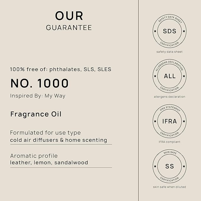 VINEVIDA [32 Fl Oz] Scent № 1000 Inspired by My Way Diffuser Oil; Hotel Scents for Cold Air Diffuser - Waterless Diffuser Oil