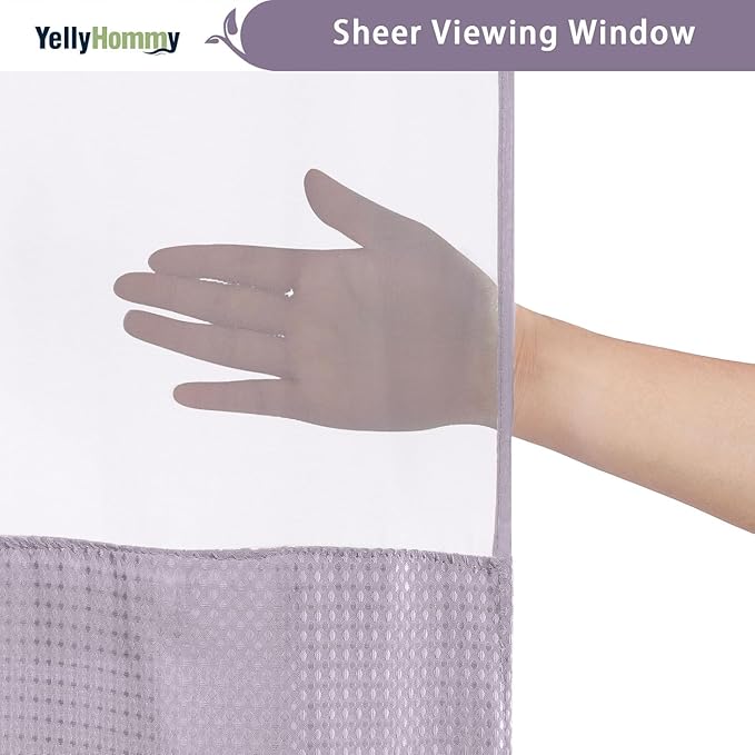 YellyHommy No Hook Shower Curtain with Snap in Liner Set Less Time Waffle Shower Curtain for Bathroom (Lavender, 81" L x 72" W)