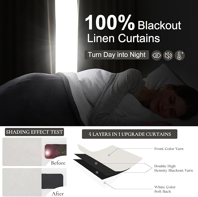 102 Inch Long Curtains Blackout for Bedroom 80 Inches Wide Total Each 40 2 Panels Pinch Pleated Linen Neutral Modern Farmhouse Style Window Drapes for Living Room Back Tab (Beige Ivory)