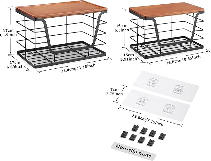 ALOCEO 2 Pack Stackable Storage Bins with Lids, Stainless Steel Extra Large Trash Bag Dispenser Roll Holder for Kitchen Sink, Laundry, Pantry Organizer and Storage, Walnut Black