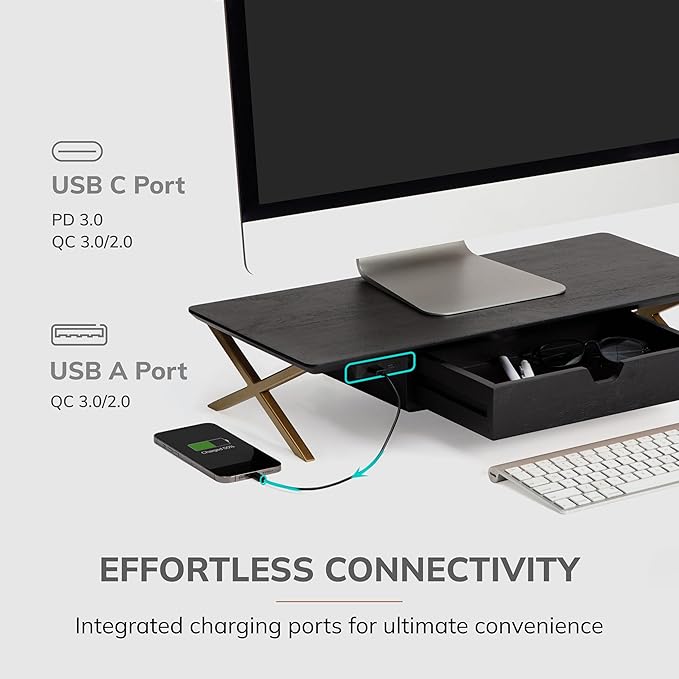 Anji Mountain Monitor Stand - Desktop Organizer & Laptop Riser, Ergonomic Monitor Riser, Space-Saving Monitor Stand for Desk, Durable Construction, Easy Assembly, Ideal for Home & Office,Black