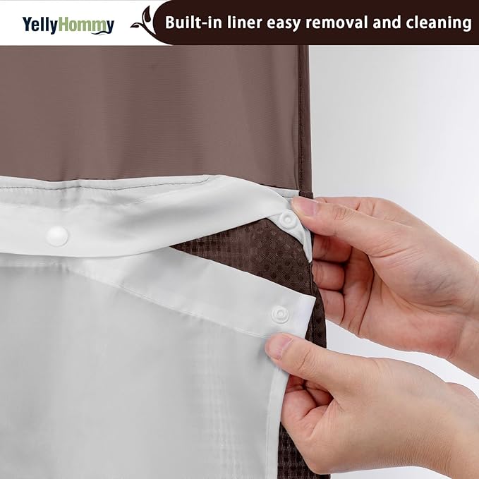 YellyHommy No Hook Shower Curtain with Snap in Liner Set Less Time Brown Waffle Shower Curtain for Bathroom 75" L x 72" W