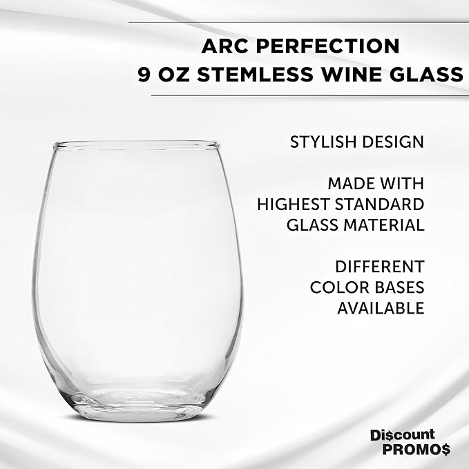 DISCOUNT PROMOS Stemless Wine Glass 9 oz. Set of 10, Bulk Pack - Great for Wedding Favors, Bachelorette Party and More - Clear Bottom Color