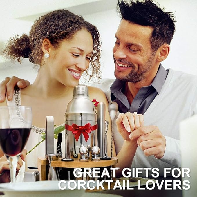 Cocktail Shaker Set with Stylish Stand, 25oz 17 Pieces Bartender Kit Professional Stainless Steel Bar Tool Set for Mixed Drink, Gift for Man Dad, Father's Day, Christmas Day