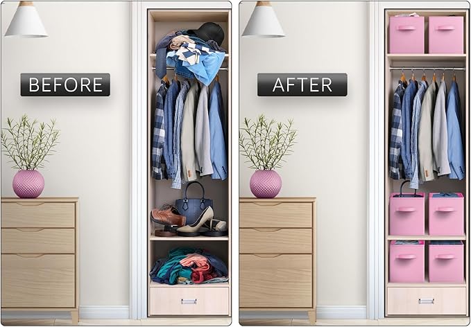 Sorbus Storage Cubes - 11 Inch Foldable Fabric Baskets for Organizing Pantry, Closet, Shelf, Toy Box, Cubby - 6 Collapsible Cloth Cube Storage Bins for Home, Nursery, Playroom, Bedroom (Pastel Pink)