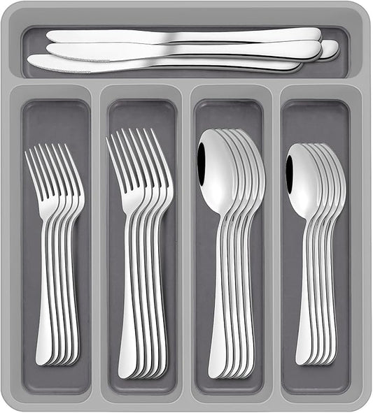 60-Piece Silverware Set with Organizer,AIVIKI Stainless Steel Flatware Set for 12,Cutlery Utensil Sets for Home Restaurant,Tableware Set Include forks spoons and knives,Mirror Polished,Dishwasher Safe