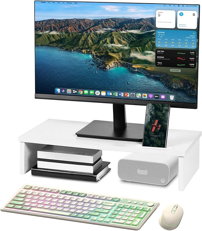 21" Monitor Stand Riser with Phone Holder, Monitor Stand for Desk, Computer Monitor Stand, Desk Shelf for Top of Desk, Desktop Organizer for Laptop, Printer, TV