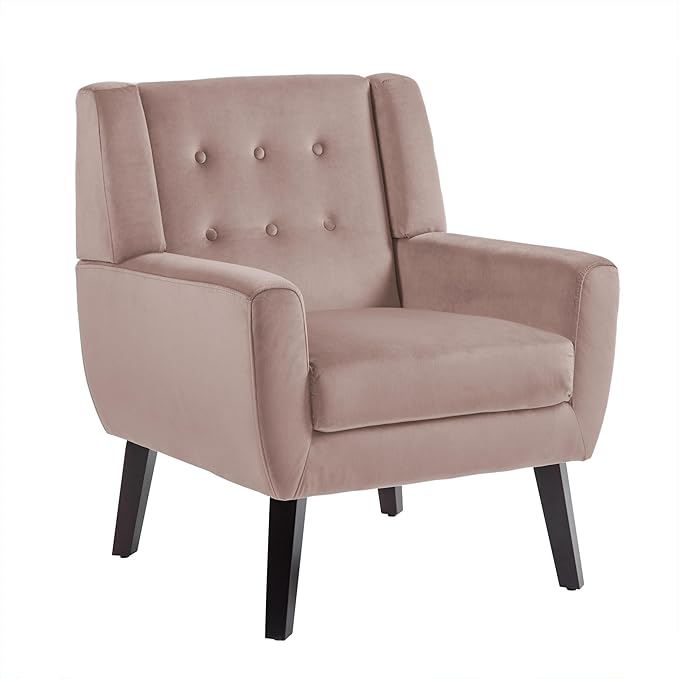 UIXE Velvet Accent Chairs Set of 2, Modern Arm Chair Mid-Century Living Room Armchair, Comfy Upholstered Button Tufted Reading Seat Bedroom Side Sitting, Skin Pink