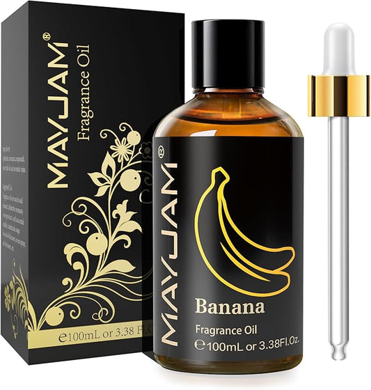 MAYJAM 100ML/3.38FL.OZ Banana Fragrance Oils with Glass Dropper, Essential Oils for Diffusers for Home, Long Lasting Scented Oils for Diffusers Soap Candle Making