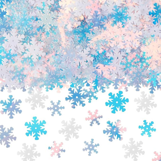 MARFOREVER Snowflakes Glitter Confetti, Christmas Sparkly Clear and White Snowflake Scatter Mixed Size Winter Party Sprinkles Winter Wonderland Frozen Decorations