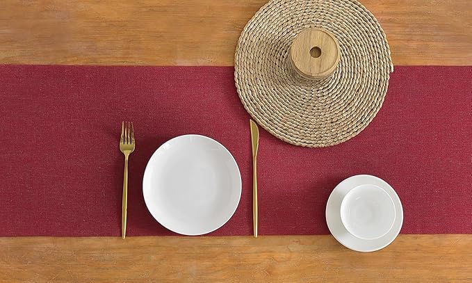 Wracra Linen Style Table Runner, Rustic Farmhouse Christmas Red Table Runners 108 Inches Long, Handcrafted Table Runner for Fall, Winter - Everyday Use and Machine Washable