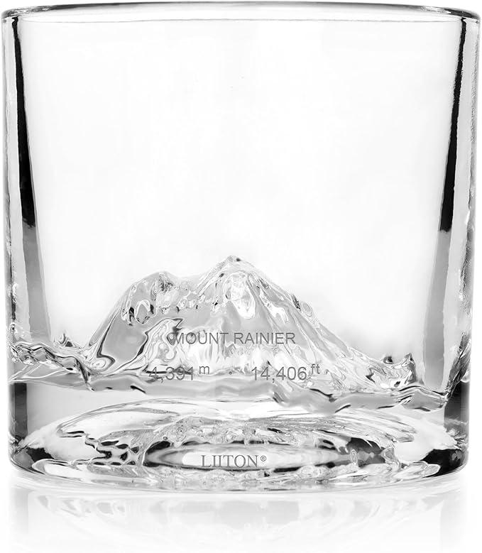 LIITON Mount Rainier Heavy Crystal Whiskey Glasses Gift Set of 2, Thick Freezable Bourbon Glass 1lb Each, Premium Whiskey Gifts for Men, Frozen Crystal Chills Cocktails, 10 oz