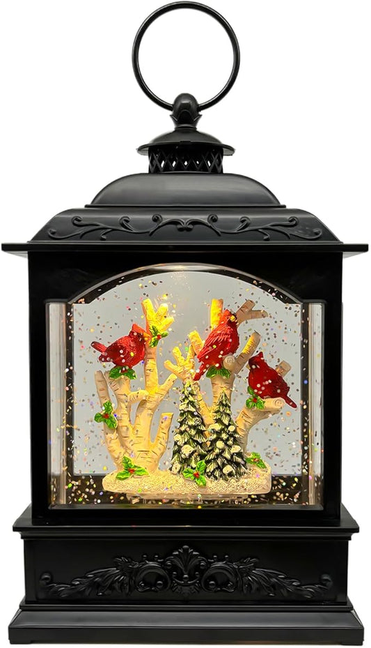 Christmas Snow Globes Lantern with Music & Timer - USB/Battery Operated LED Glittering Globe Lantern, Snow Globe Decoration for Home Holiday Decor (Red Robin)