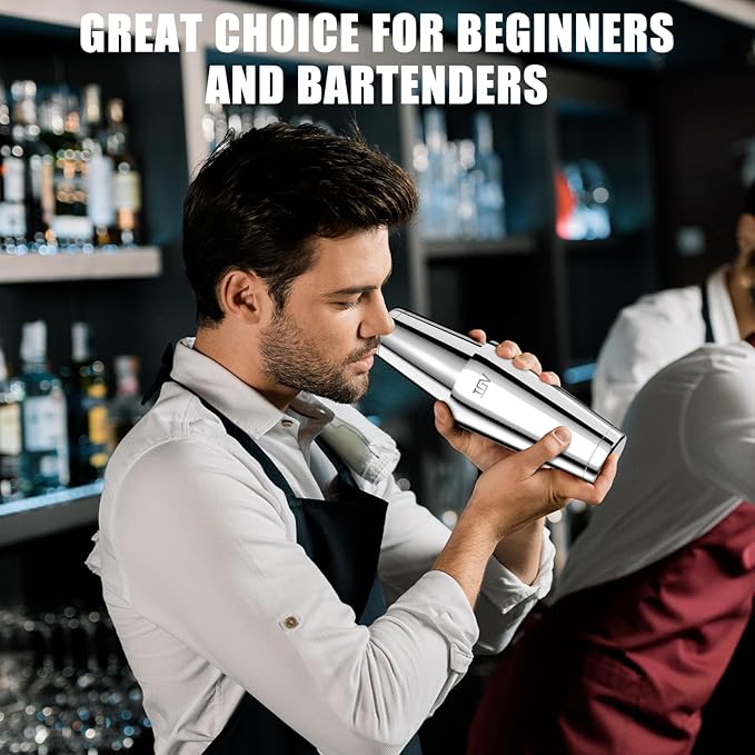 IOV Boston Cocktail Shaker Set, 18oz & 28oz Stainless Steel Weighted Shaker Tins, Metal Martini Drink Mixer for Bartending, Professional Bar Tools with Cocktail Recipe Guide