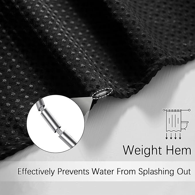 Black Shower Curtain 256GSM Heavy Duty Waffle Woven Bathroom Shower Curtains, Weighted Fabric for Hotel Spa Luxury Polyester Bath Curtain with 12 Hooks Halloween, 72Wx72H