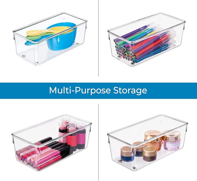 iDesign Plastic Drawer Organizer for Kitchen, Bathroom, and Desk Drawers, Set of 2, Clear
