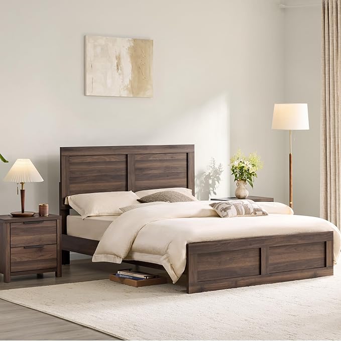 21" Farmhouse Nightstand with Charging Station 2 Drawers Large End Table with Metal Handle Rustic Low Night Stand Wood Dresser for Living Room Bedroom Closet,Walnut