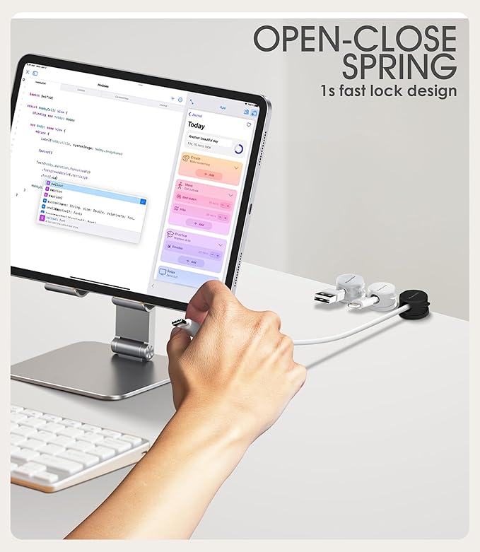 9 Pack Spring Cord Organizer Cable Clips [Locking Cable Rotatable], 2025 Latest Nearockle Phone Charging Cord Holder Cable Management for Car, Nightstand, Office Desk Accessories (Multi)