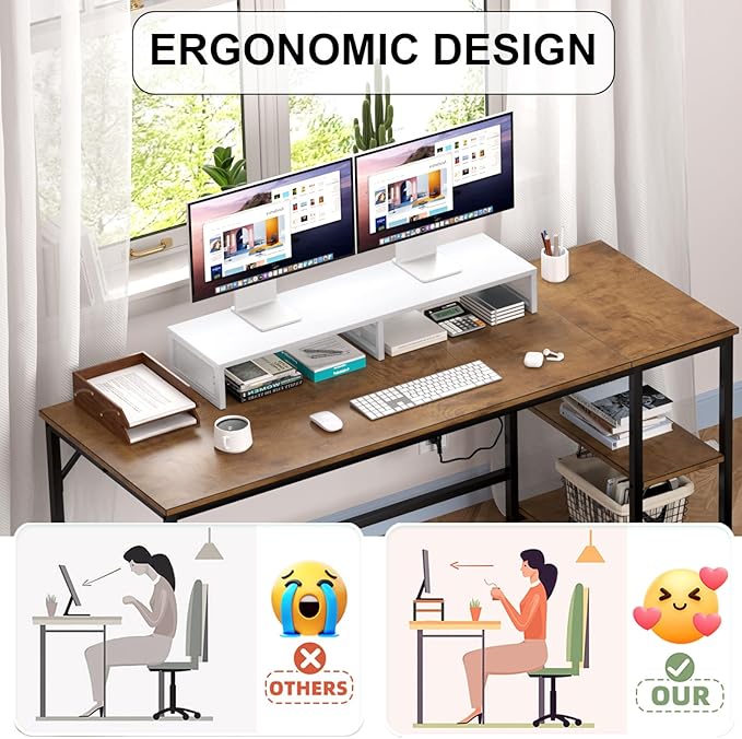 Dual Computer Monitor Stand Riser, Desk Organizers and Accessories, Printer & TV Stand, Desk Shelf, Office Desk Accessories & Desktop Workspace Organizer for Office Supplies, White