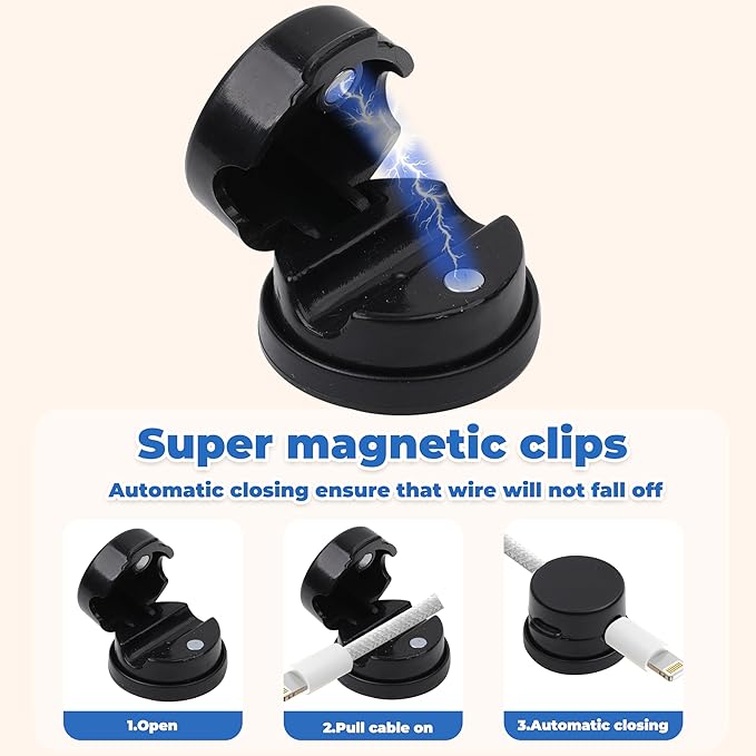 6 Pack Cable Management Clips[Upgrade Rotatable] Home Office Desk Cord Keeper Organizer Accessories Charger USB Wire Organizer Cord Holder for Nightstand (Black)