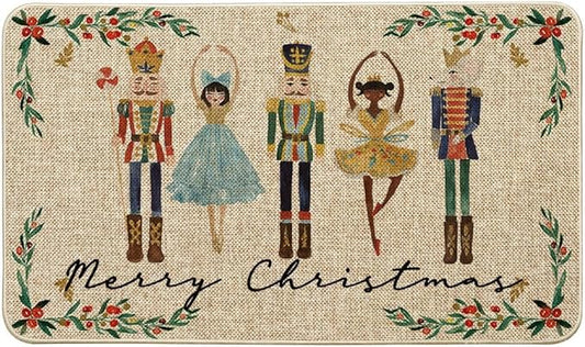 Artoid Mode Watercolor Nutcrackers Merry Christmas Doormat, Seasonal Winter Low-Profile Rug Switch Mat for Indoor Outdoor 17x29 Inch