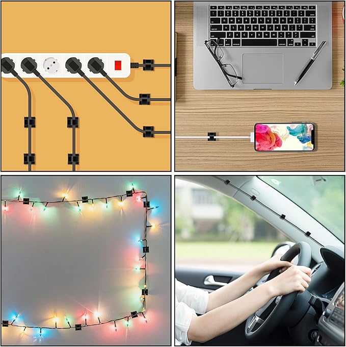 100 Pcs Cable Clips, Adhesive Cable Organizer Cord Holder Wire Clip Wire Management Self Adhesive Hooks Wire Holder for Office, Home, Black