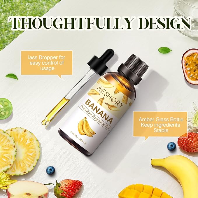 Banana Fragrance Oil 3.38FL.OZ - Aromatherapy Essential Oils for Diffusers for Home, Strawberry Scented Oils for Massage, Soap Candle Making Scents - 100ML