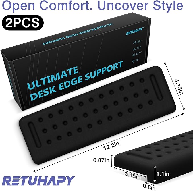 L-Shaped Desk Edge Cushion, 2 PCS Elbow Rest for Desk with Ergonomic Support, Memory Foam Elbow Pad & Arm Rest for Palm, Wrist & Forearm, Non-Slip & Separate Design, Office & Home, Black