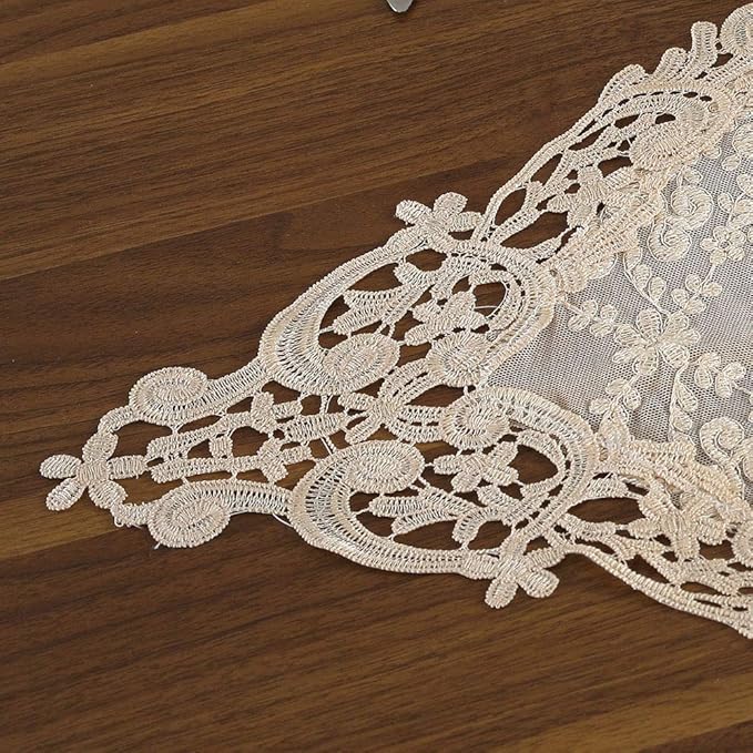 ARTABLE Rectangle Table Runner Lace Macrame Embroidered Table Runners with Exquisite Vintage Shabby Chic for Holiday Wedding Long Dinner Tables (Light Gold, 12 x 28 Inch)