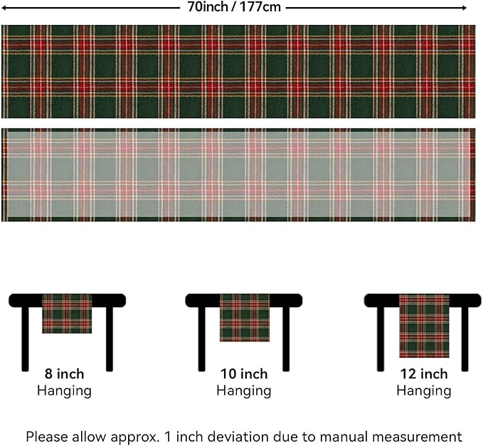 Softalker Christmas Checkered Tartan Table Runner - Green Buffalo Plaid Xmas Stain Resistant Washable Table Decoration for Dining/Parties/Holiday Decor, 13 x 70 Inch