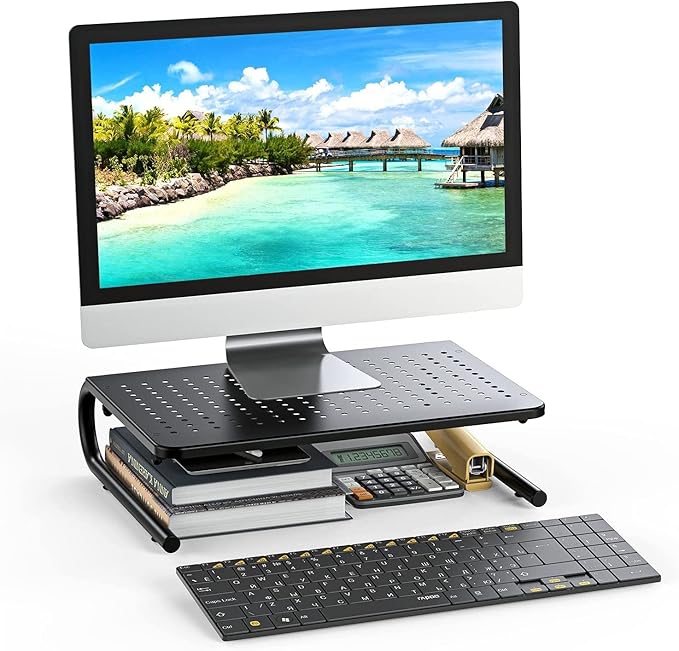 Monitor Riser for Desk, Desk Organizer,Laptop Shelf w/Vented for Screen, Computer Stand for PC, Printer, for Home & Office