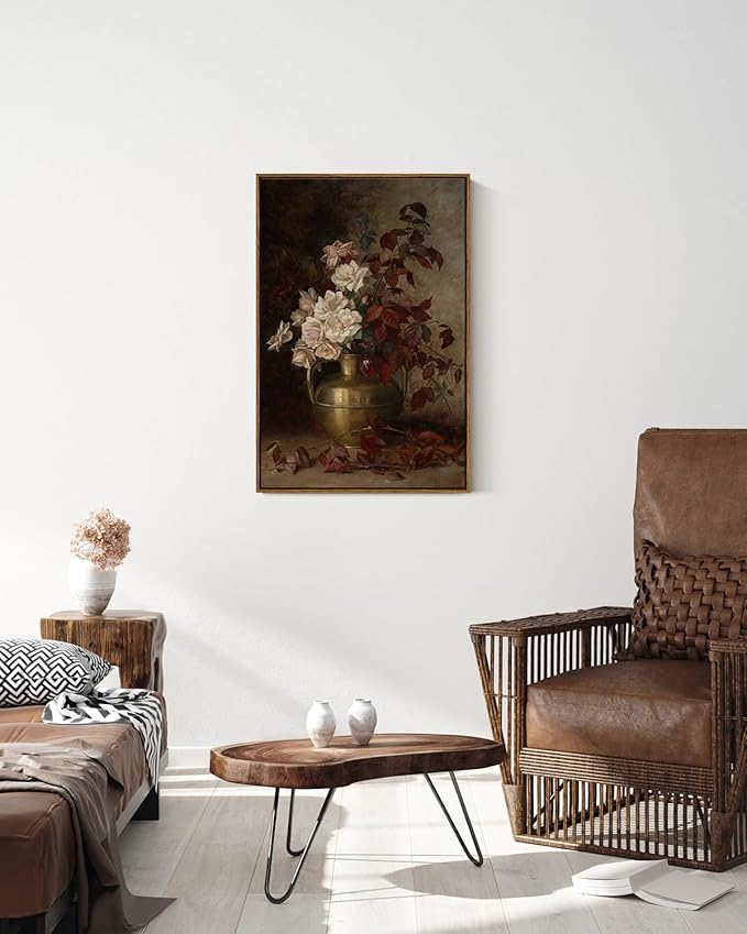 VIYYIEA Vintage Floral Large Framed Wall Art, Rose Bouquet Flower Paintings Decor Aesthetic, 20x30 Inch Canvas Print Artwork, Still Life Retro Wall Pictures for Bedroom Living Room