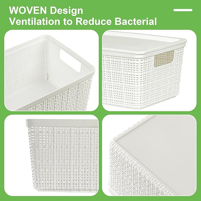 6 Pack Plastic Storage Baskets With Lids,White Breathable Stackable Storage Bins,Small Storage Containers,for Organizing Storage Baskets on Desktops,Closets,Playrooms,Classrooms,Offices