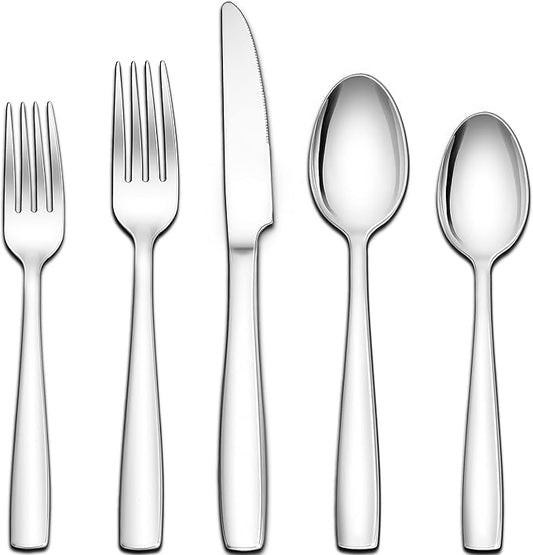 Herogo 18/10 Stainless Steel Silverware Set, 20-Piece Fancy Flatware Cutlery Set for 4, Modern Eating Utensils Tableware for Home Restaurant Wedding, Mirror Polished, Dishwasher Safe