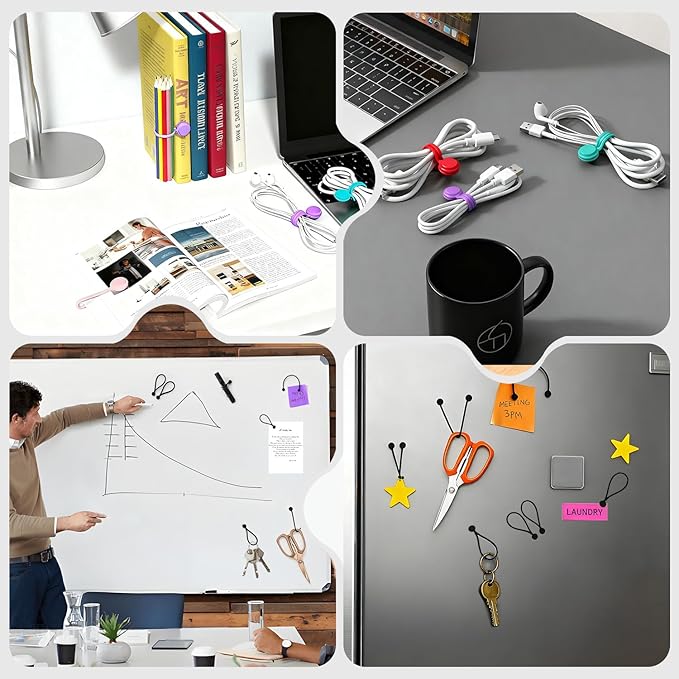 10 Pcs Reusable Magnetic Cord Organizers, Silicone Magnetic Cable Ties with Strong Magnets for Cable Bundling & Holding Bookmarks - Cord Ties for Electronics - Suitable for Office, Home, School