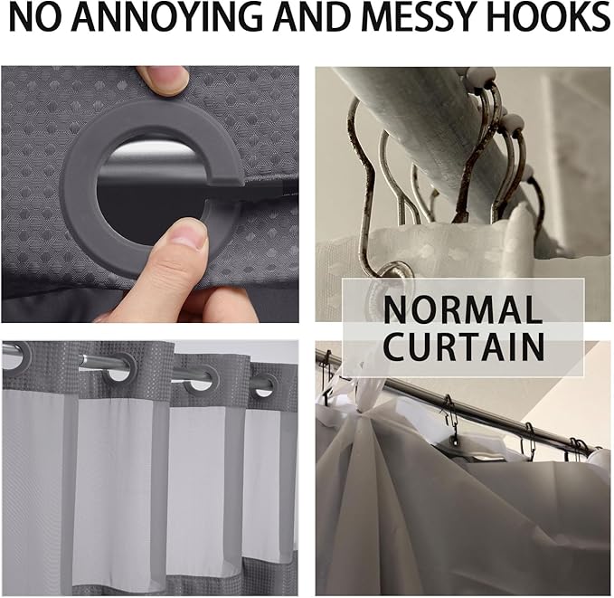 YellyHommy No Hook Shower Curtain with Snap in Liner Set Less Time Dark Grey Waffle Shower Curtain for Bathroom 75" L x 72" W