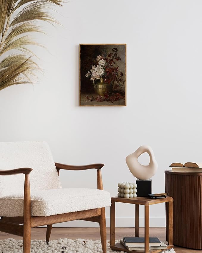 VIYYIEA Floral Framed Wall Art, Rose Bouquet Flower Vintage Art Decor Room Aesthetic, 12x16 Inch Canvas Print Artwork, Farmhouse Still Life Painting Wall Decor for Bedroom Bathroom Office