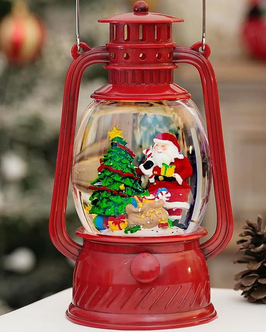 Snow Globe Christmas Decorations Indoor Santa Claus Musical Light-up Christmas Snow Globes with 6H Time Glittering Santa Claus Red Christmas Decorations Gift for Home