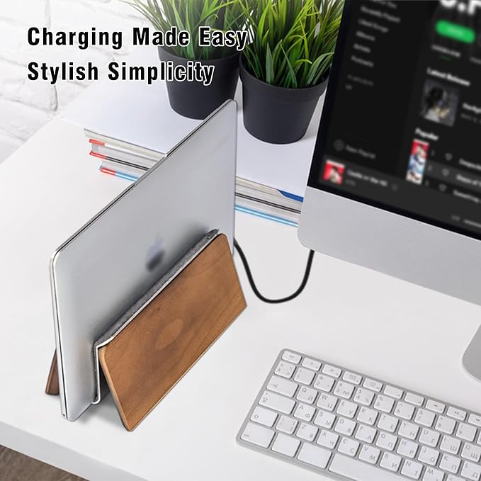 SAMDI Vertical Laptop Stand for Desk, Wooden Laptop Holder Vertical for MacBook, HP, Samsung, Chrome Book and Other Laptops(Walnut)