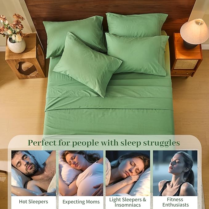 MEISHANG 100% French Pure Linen Sheets California King - Bed Sheets 4 Piece Sets, Soft Durable Flax Linen, Anti-Tear Breathable Oeko-Tex Certified with 16" Deep Pocket (Sage Green)