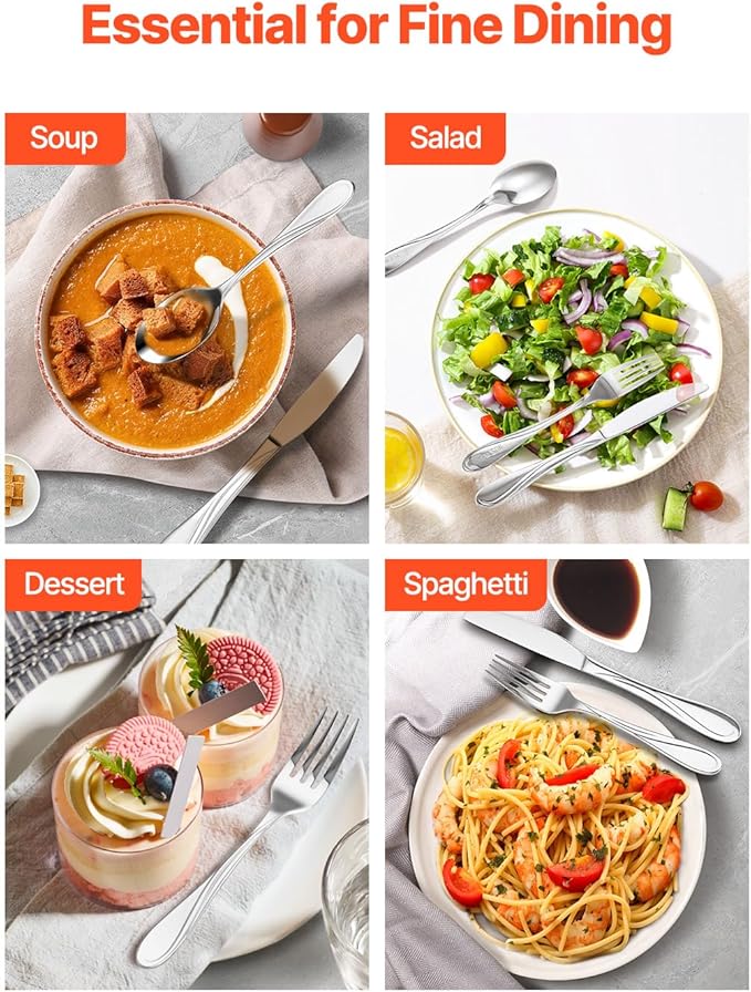 VEVOR 30-Piece Silverware Set, Food-Grade Stainless Steel Flatware Utensils, Mirror Finished Cutlery Set, Dishwasher Safe Eating Tableware for Kitchen Home, Service for 6, Include Knife Fork Spoon