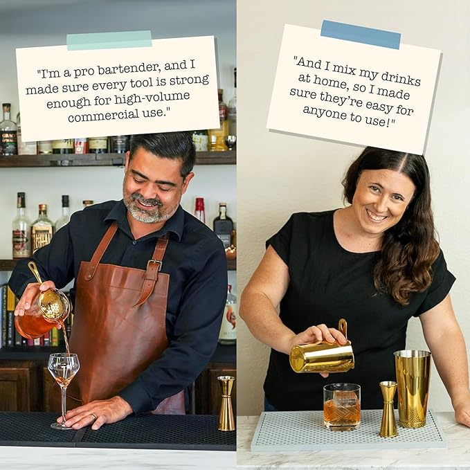 A Bar Above 14-Piece Gold Bartender Kit, Premium Gold-Plated Stainless Steel Barware Gift Set for Home and Professional Use, Includes Cocktail Shaker, Jigger, Strainers, Muddler, Picks, Spoon