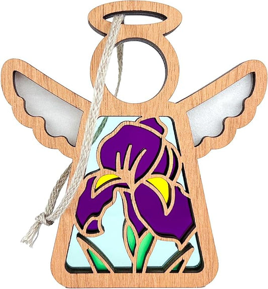 Iris Suncatcher - Purple Flower Christmas Ornament - Guardian Angel Gift for Mom, Grandma, Sister, Daughter - 3.5" (H)